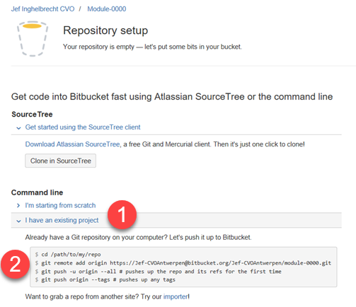 maak repo op Bitbucket stap 3